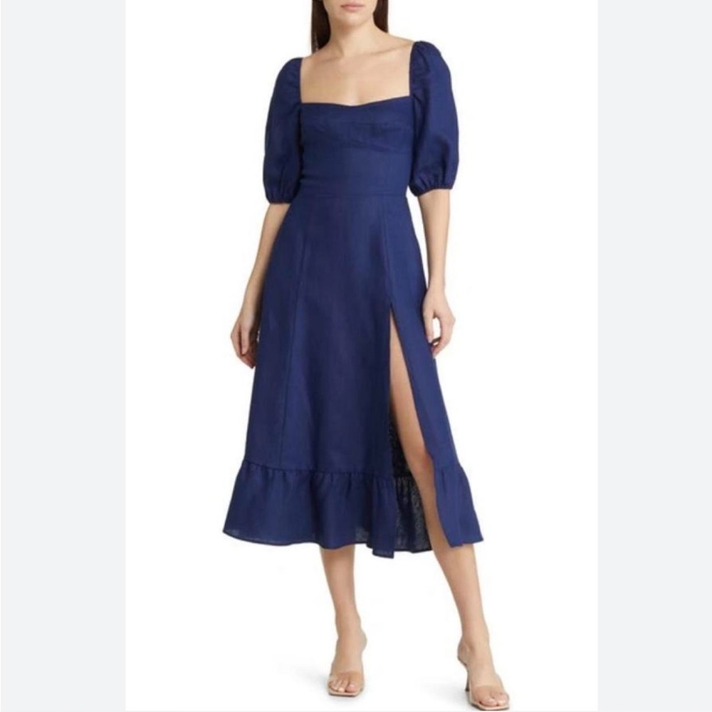 Navy Blue Reformation Belgium Linen Dress
